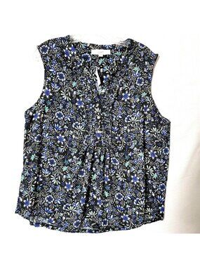 Loft Sleeveless Top Womens Sz XL Pullover Ruffle & Button Front Floral Print NWT